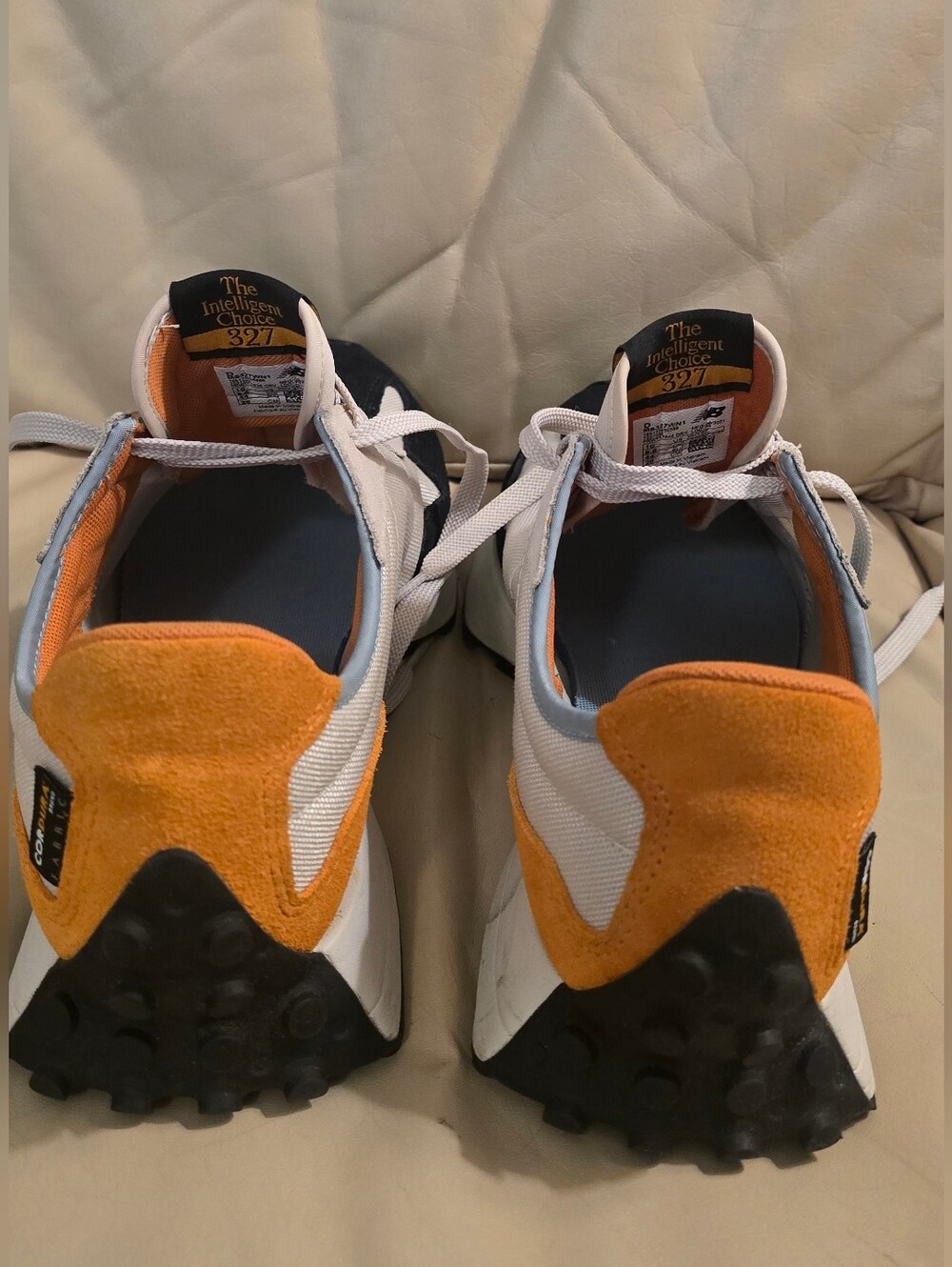New Balance 327 White Orange Blue Black Suede Moonbeam Madras Sneakers, Men's 10 - Picture 7 of 13